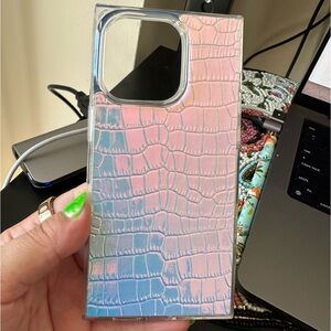 Iridescent crocodile square phone case